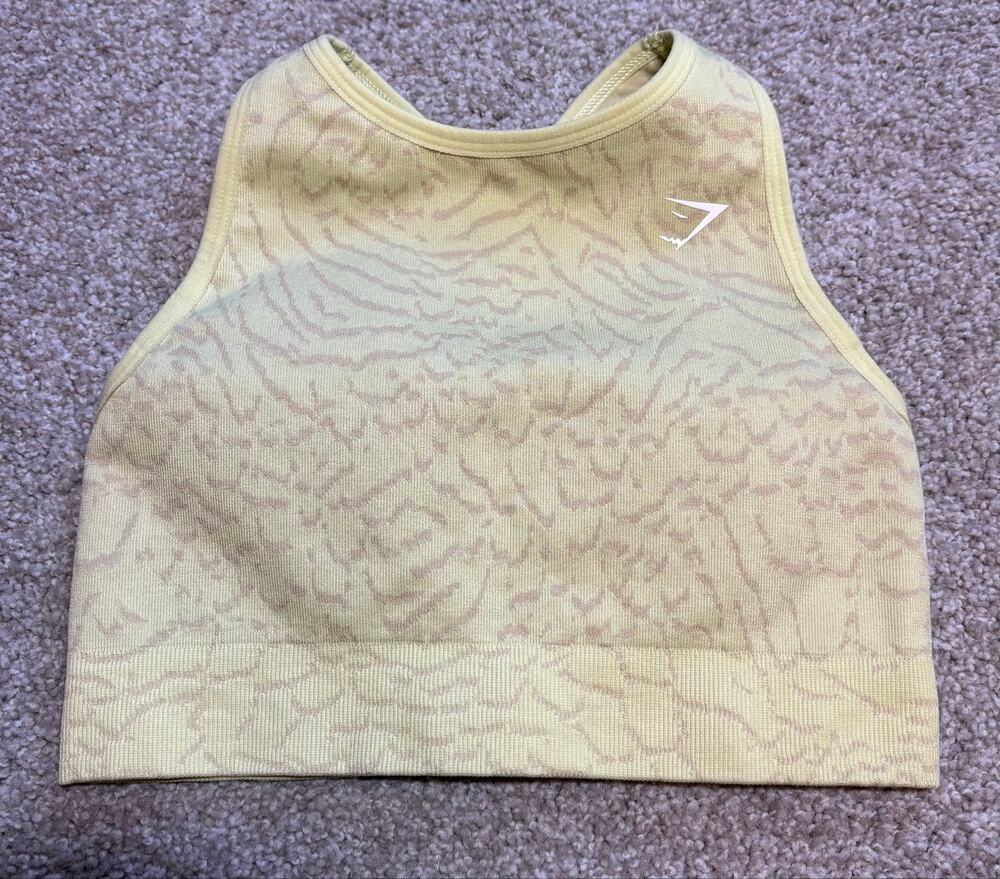 Gymshark Adapt Animal Seamless High Neck Sports Bra Firefly Yellow Size Small